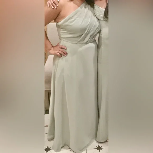 Chic One Shoulder Dress in Soft Sage Green - Picture 11 of 11